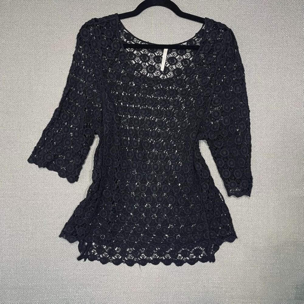 Black Crochet Lace Swimsuit Cover-Up Tunic Dress Women's Indie Boutique